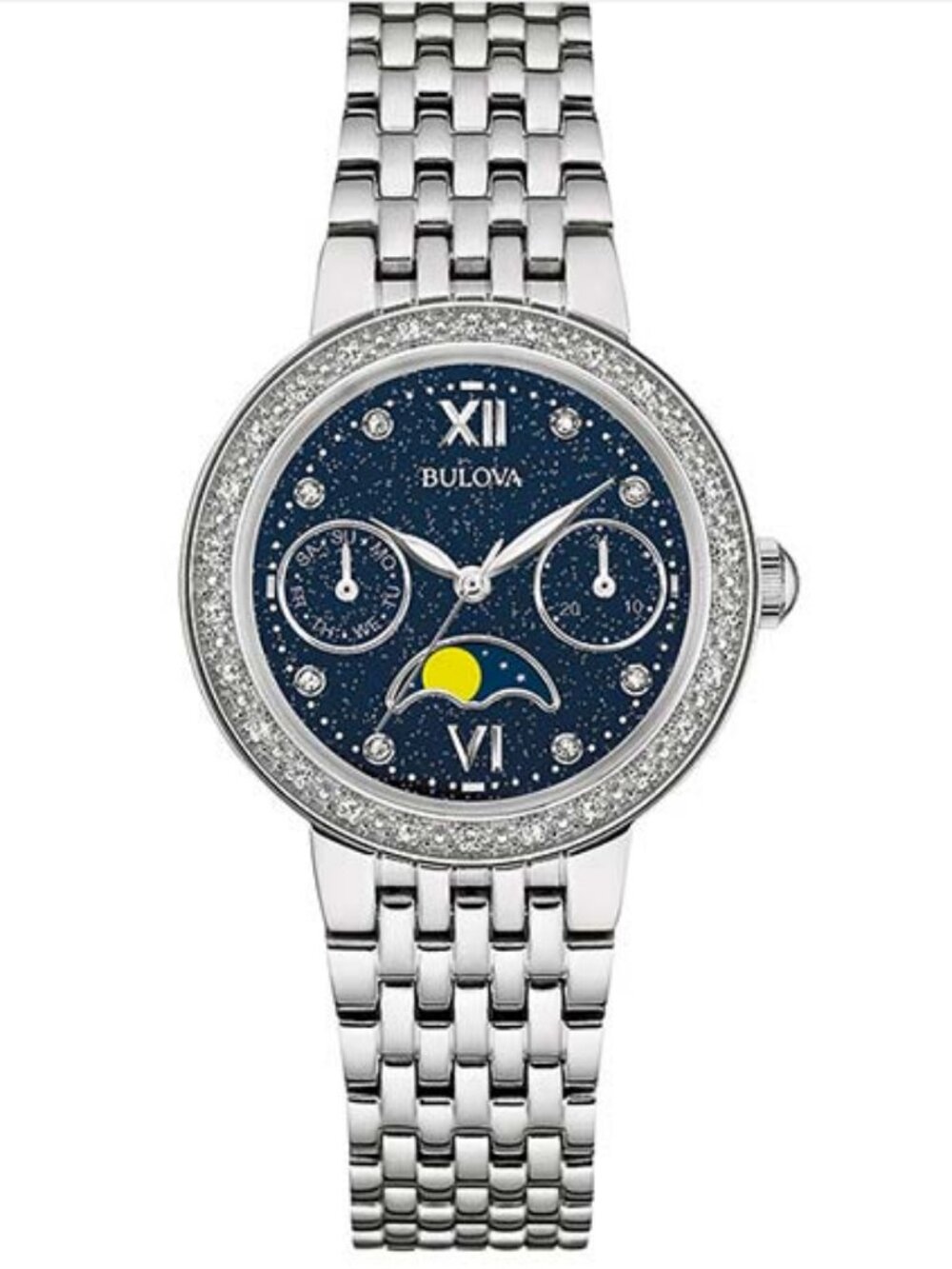 Bulova Stainless steel watch with Night Sky chronograph dial with diamonds, and